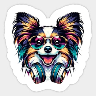 Papillon as Smiling DJ with Headphones and Sunglasses Sticker